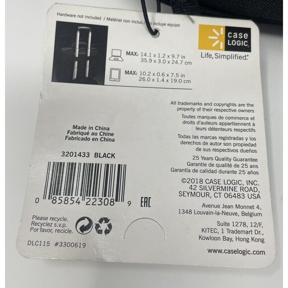 Case Logic 3201433 Diamond Laptop & Tablet Black Bag (15.6”) Strap NWT MSRP $39 - Picture 10 of 10